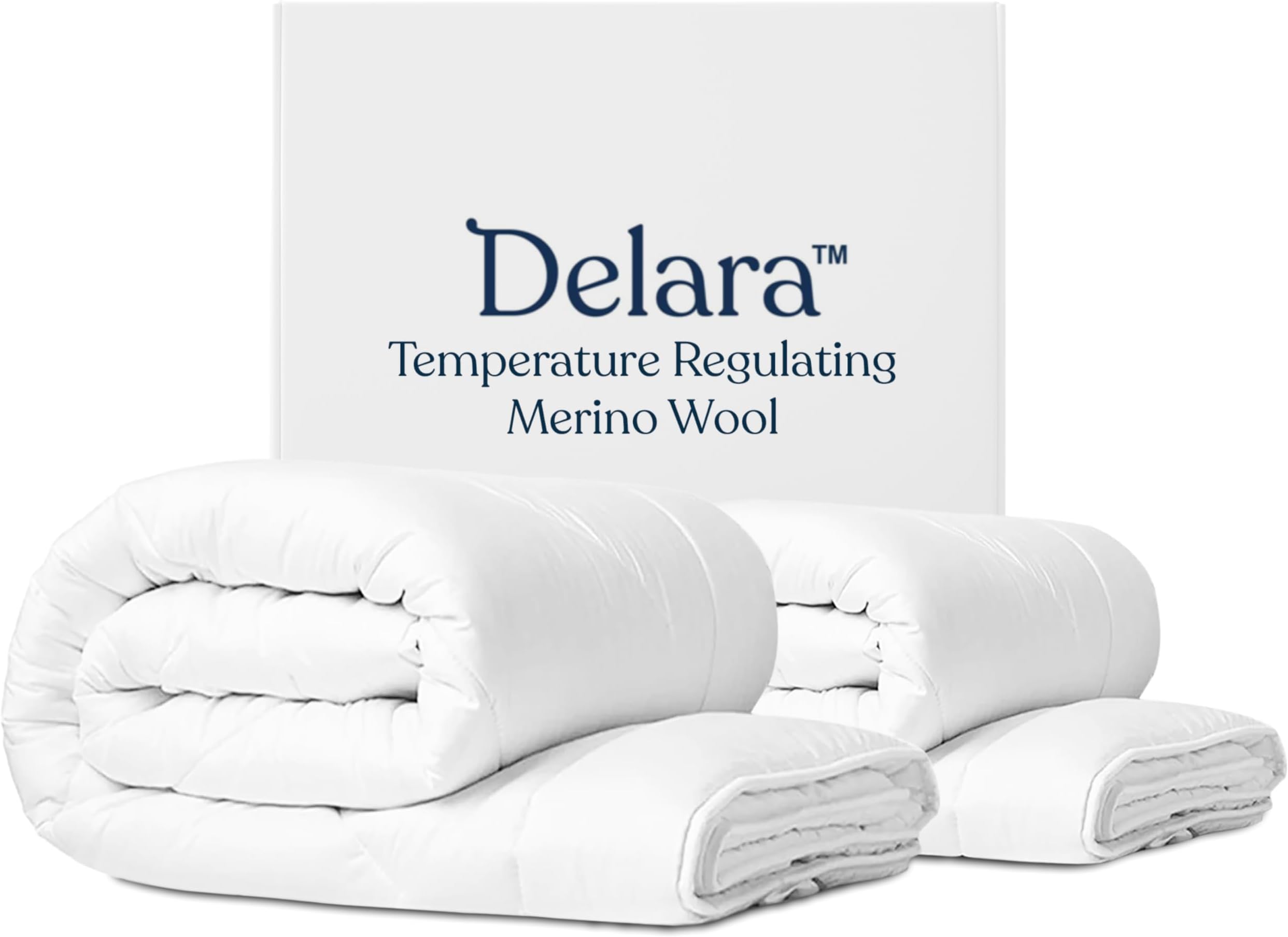 Delara Organic Merino Wool Duvet Insert - GOTS, Oeko-TEX & Woolmark Certified, 400TC Organic Cotton Shell, 500 GSM All-Season Warmth, Baffle Box Construction, Machine Washable - King
