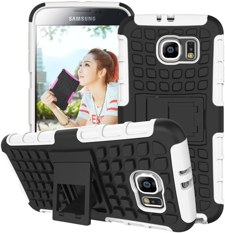 Samsung Galaxy S6 Edge Case, Vindvin Heavy Duty Tough Rugged Dual Layer Case with Built-in Kickstand, Tank Series Slim Fit Dual Layer Hybrid Armor Protective Case Cover for Samsung Galaxy SVI S 6 S Vi G9200 (White)