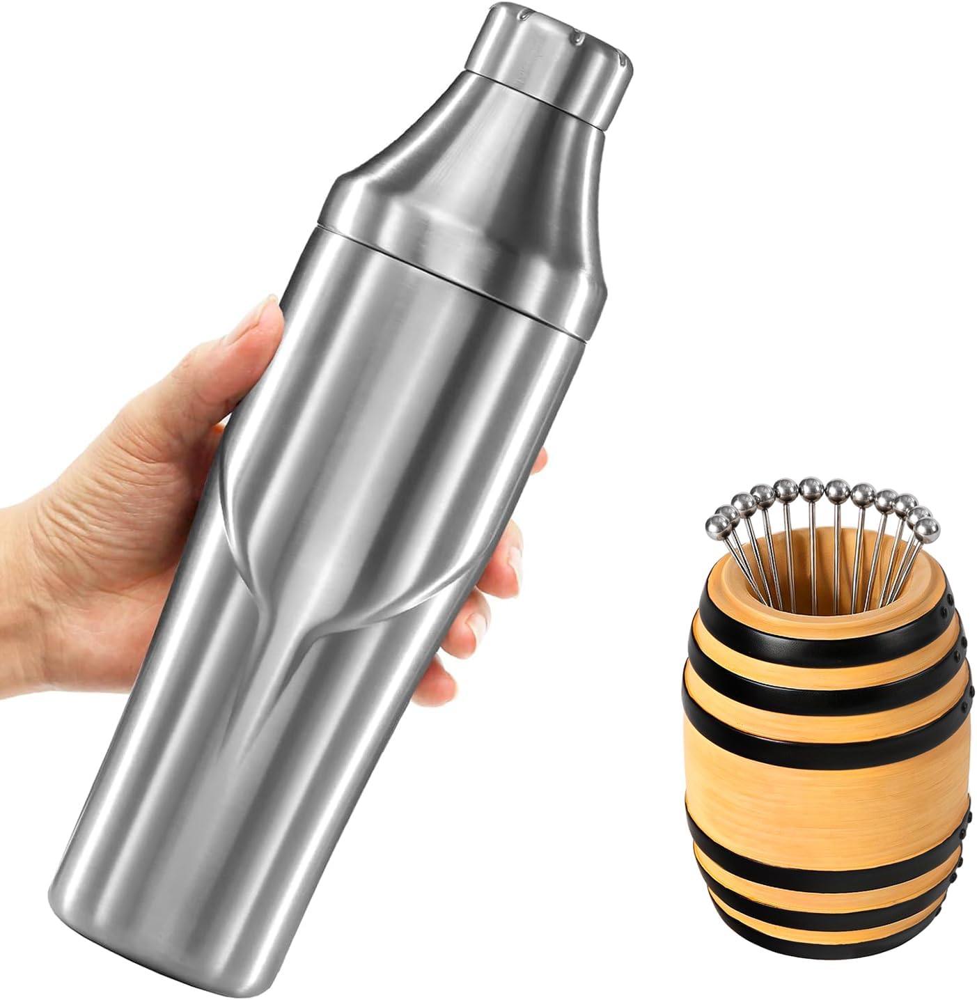 Lexenic Double Wall Insulated Shaker,Unique Ornament Cocktail Pick Set