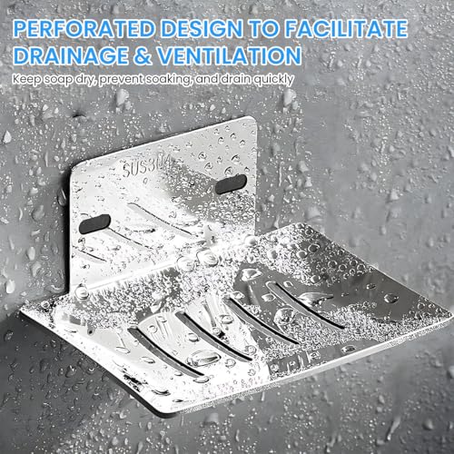 Image of HASTHIP 2Pcs SUS304 Soap Holder, Stickable Wall Mount with Drainage Tray