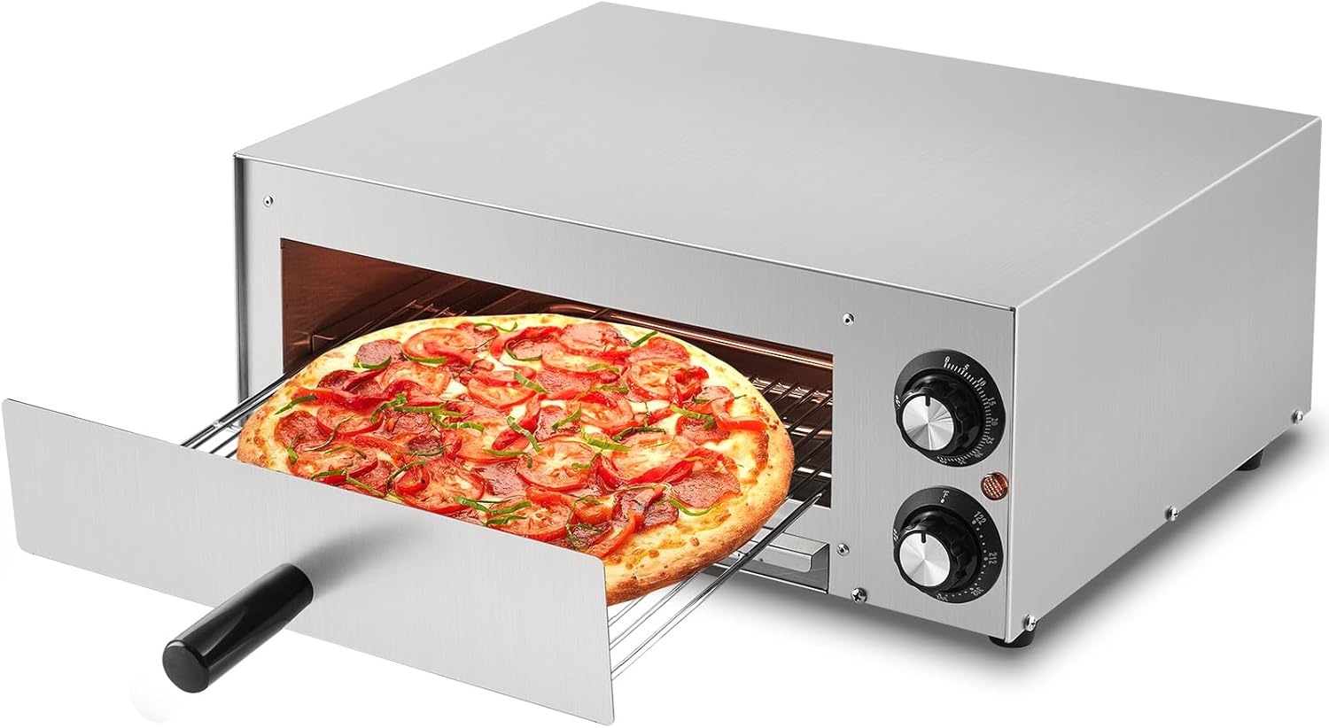 Garvee 1100W Commercial Countertop Pizza Oven,12 Inch Stainless Steel Electric Pizza Maker Dual Heating Tubes for Home Restaurant(Black)