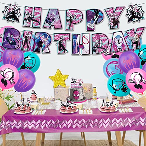 Spider Girl Birthday Party Decorations,Pink Super Girls Decorations Includes Happy Birthday Banners,Cupcake Toppers,Balloons #TOP5