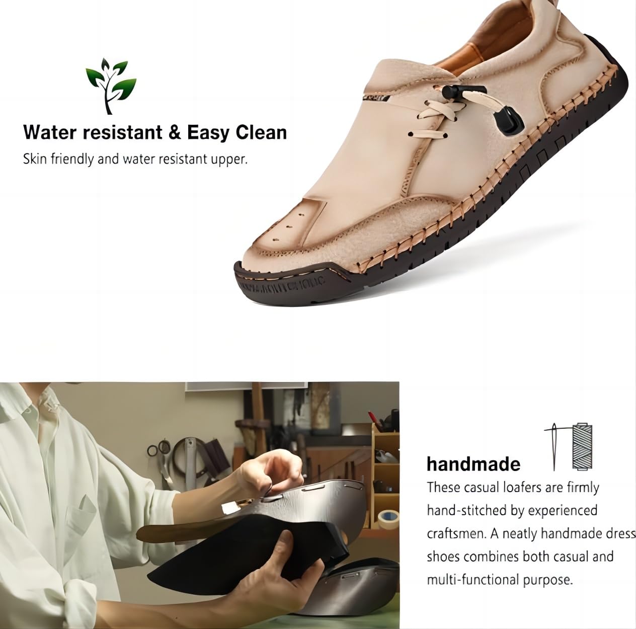 Hombres Mocasines De Cuero Hecho a Mano Costura Casual Transpirable Caminar Slip-On Cómodo Al Aire Libre Zapatos De Oficina