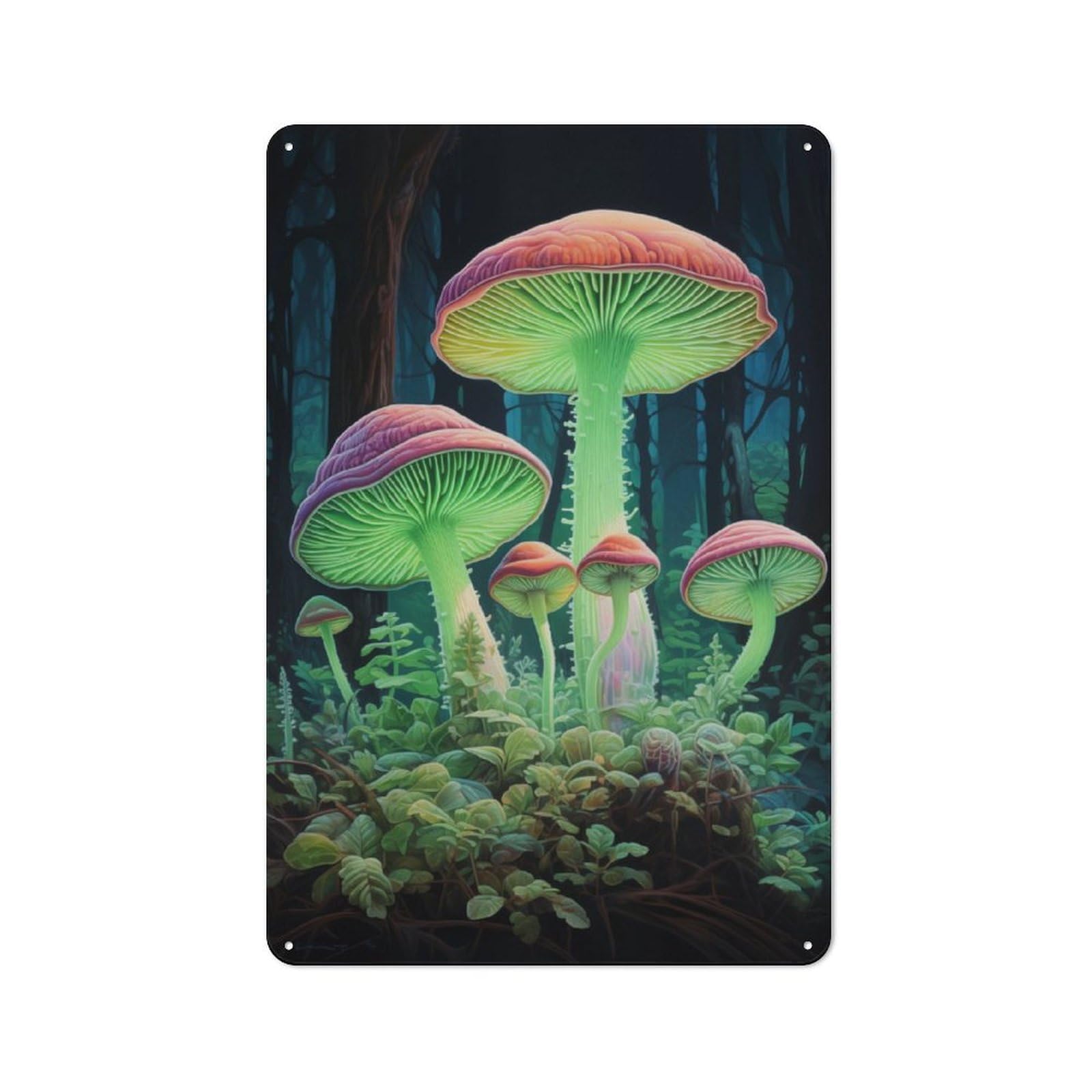 Junmoney Mushrooms In Green Tin Wall Plaque 30X20cm With For Man Cave Or Games Room, For Updating Man Cave And Games Room After Moving