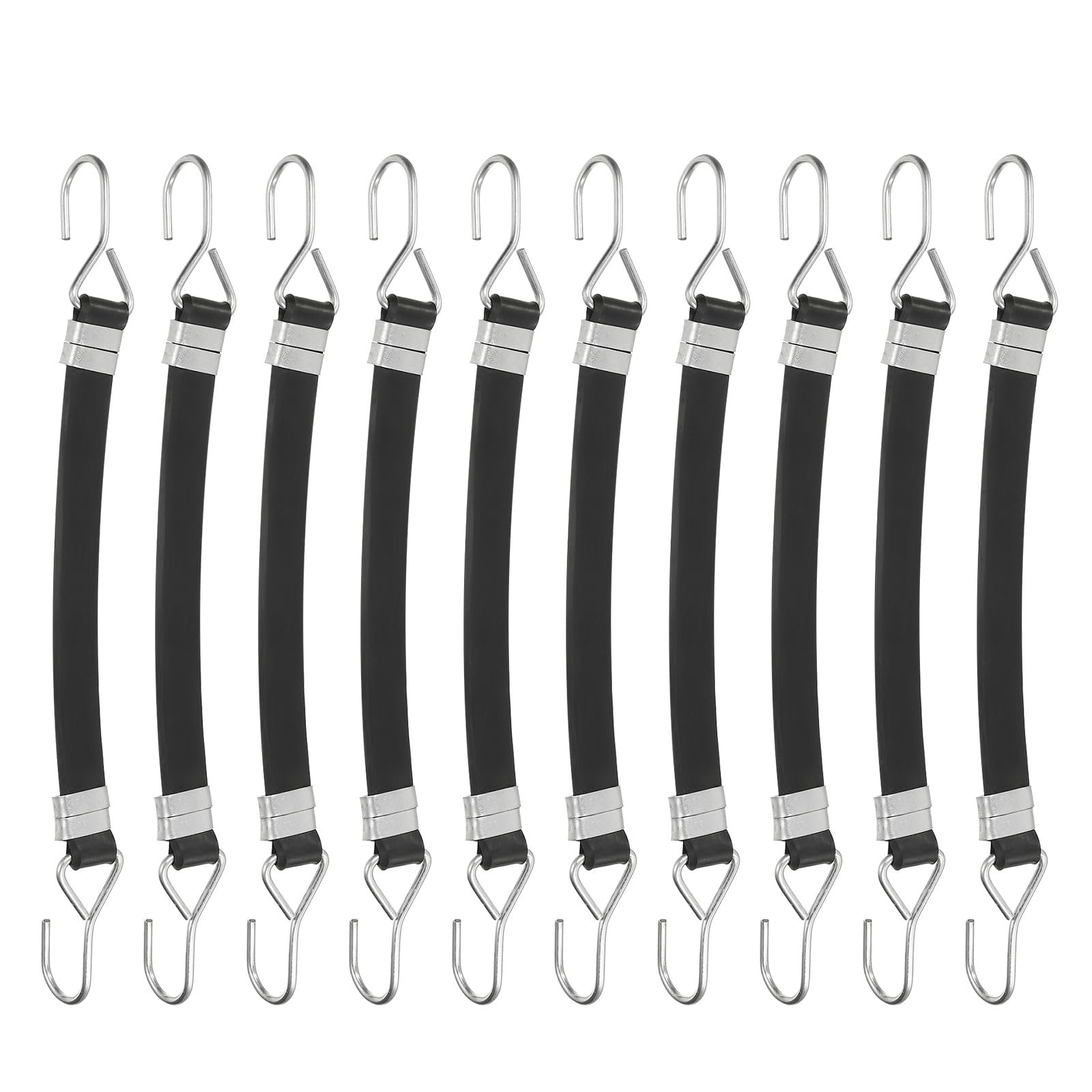 uxcell 10Pcs Bungee Cords with Hooks, 7.9" Bungee Straps Rubber Tarp Straps Tie Down Cords with Metal Hook Buckles for Securing Motorcycle Cargo Tarps Canvases, Black