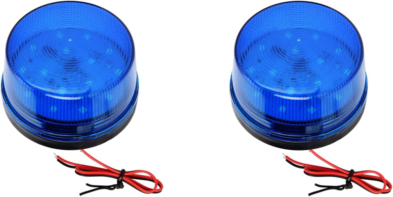 2 pcs Blue LED Strobe Light Beacon 12V Blue LED Strobe Beacon Emergency Alarm Warning Signal Flashing Light Without Sound