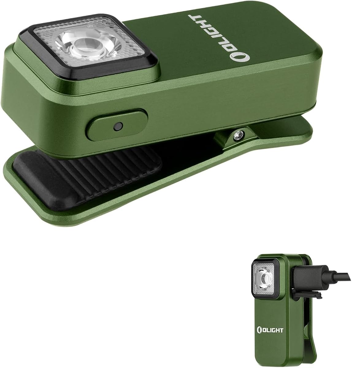 OLIGHT Oclip Mini LED Taschenlampe mit Rotes Licht, 300LM helle USB-C Aufladbare Flashlight, IPX5 Clip Lampe und 1,5m Fallschutz kleine Blinklicht für Camping und Sicherheitswarnungen(OD Green).
