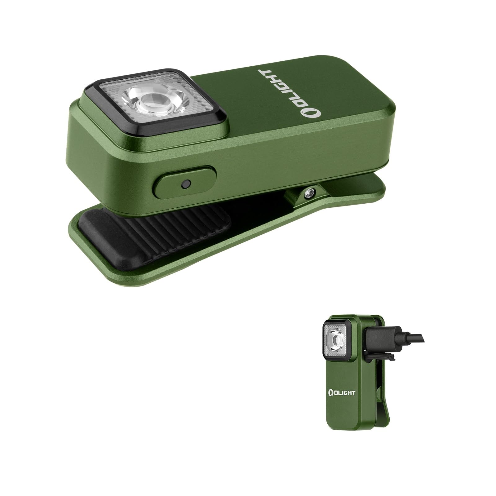 Oclip Mini LED Torch with Red Light, 300LM Bright USB-C Rechargeable Torch, IPX5 Clip Lamp and 1.5 m Drop Protection, Small Flashing Light for Camping and Safety Warnings (OD Green)
