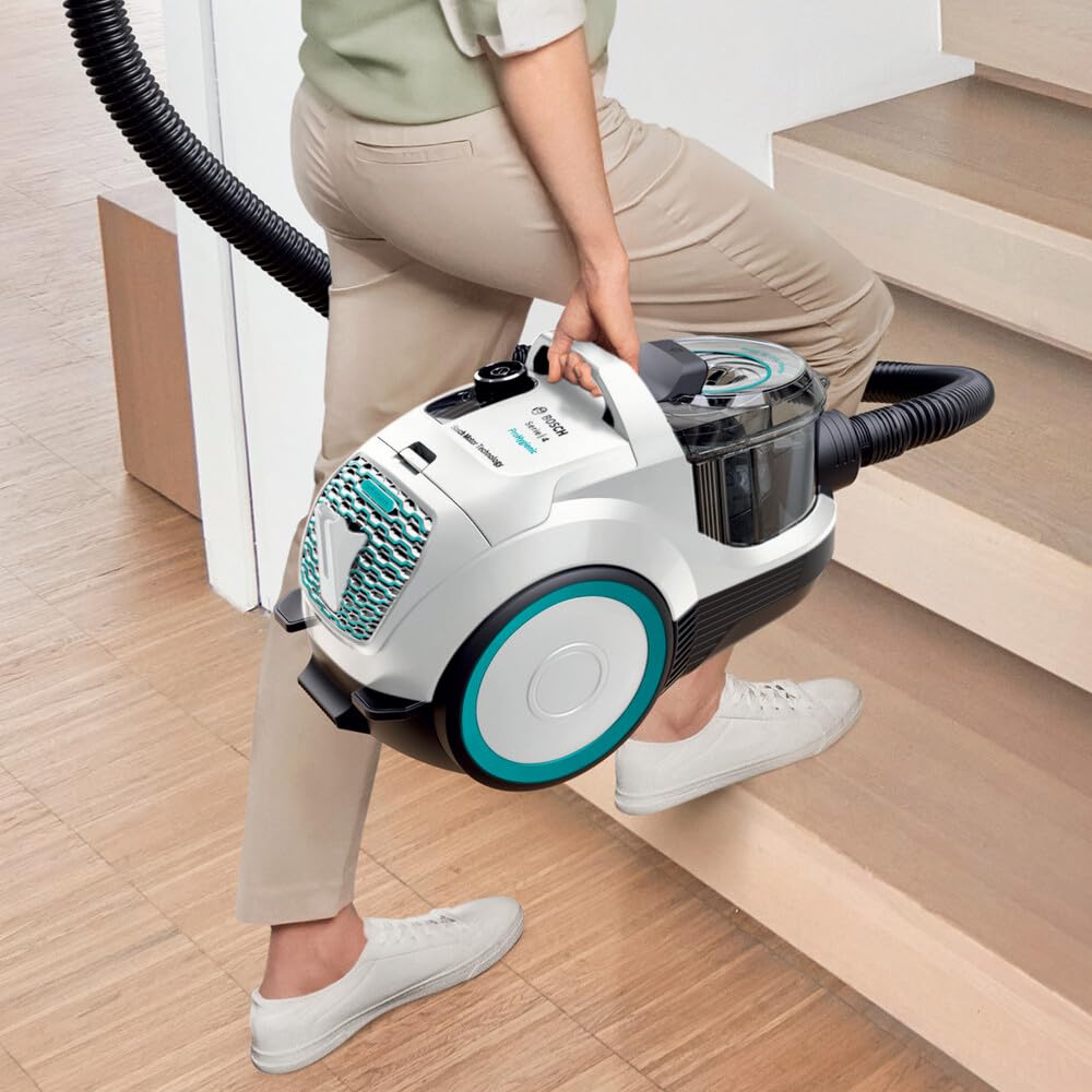 Bosch Electroménager Série 4, BGC21HYG1, aspirateur traîneau sans Sac Pro Hygiène, Filtre hygiénique UltraAllergie, Puissant et Compact, 550 Watts, Accessoire pour Matelas Inclus, Blanc