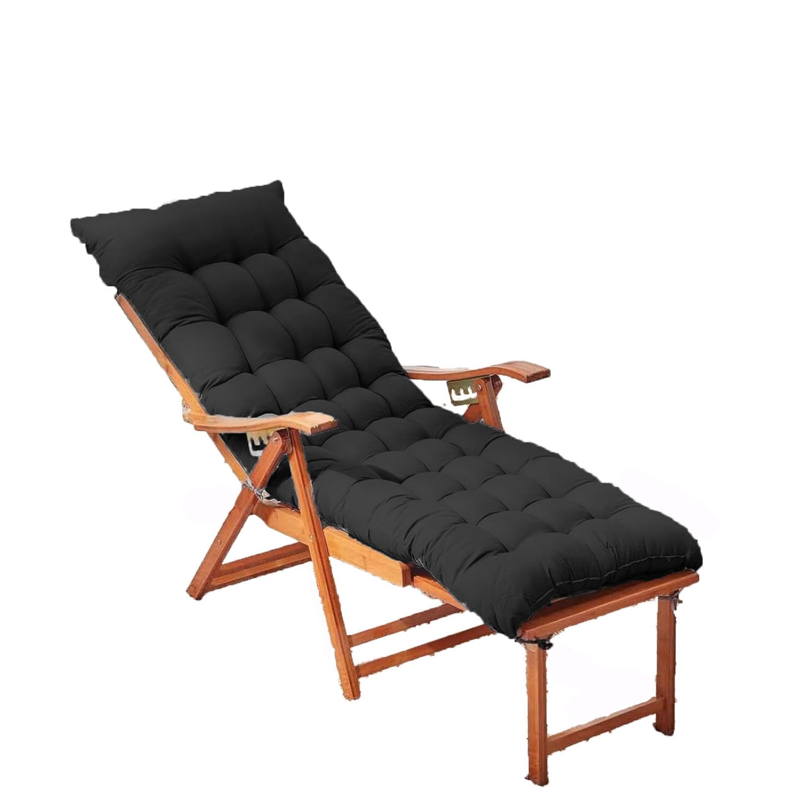 KYMMPL Soft Sun Lounger Cushions Pad with Straps Anti-Slip Sunbed Cushion for Indoor Outdoor Lounge Chair Cushions for Outside Swing Rocking Chair (Black,180 * 55)