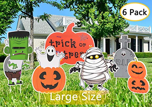 FUNNISM 6 Pack Halloween Decorations Yard Sign with Stake,Family-friendly Halloween Trick or Treat Party Decoration Prop,Halloween Pumpkin/Ghost/Monster Lawn,Sidewalk,Garden,Porch,Yard Sign Decoration