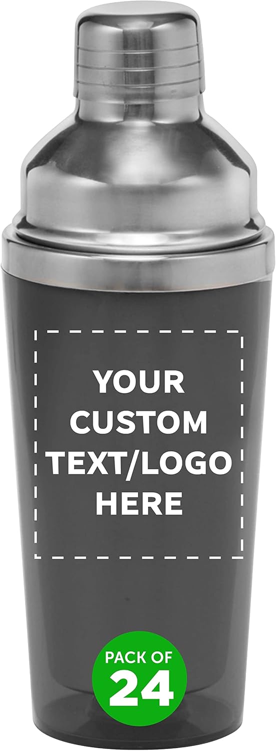 Custom Cocktail Shakers 16.2 oz. Set of 24, Personalized Bulk Pack - Bartender Kit, Perfect for Martini, Cocktails, Other Beverages - Charcoal