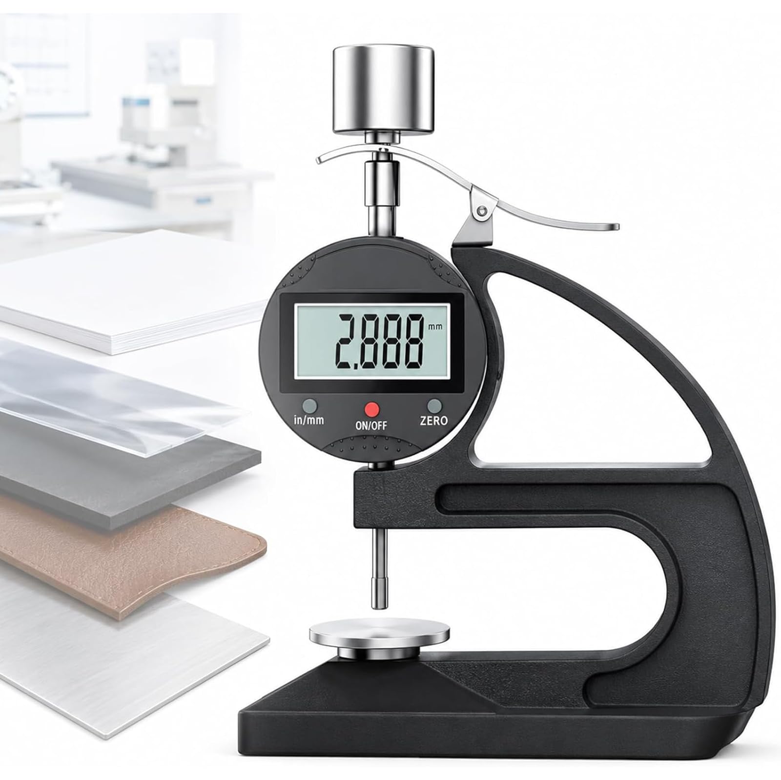 Medidor De Espesor Digital 0-12,7 Mm, Medidor De Espesor De Alta Precisión De 50 G/100 G, con Resolución De 0,001 Mm Y Pantalla LCD para Caucho, Plástico, 100g