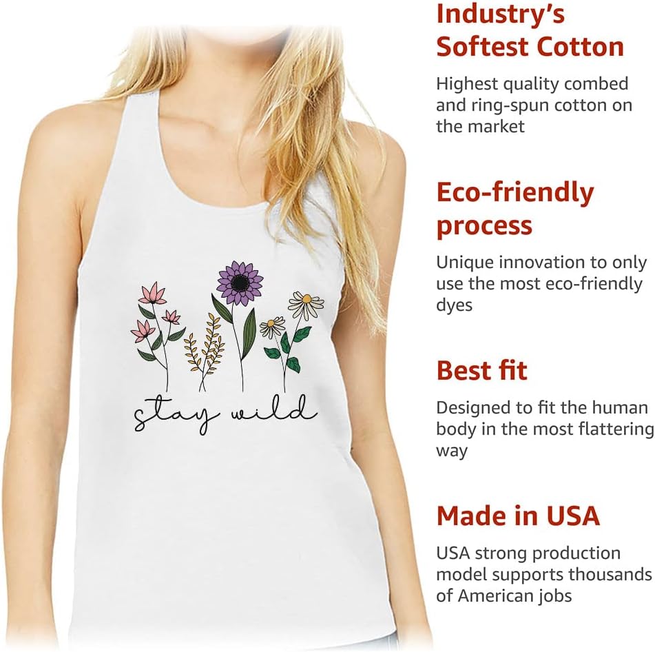 Stay Wild Women's Racerback Tank - Print Tank Top - Flower Workout Tank