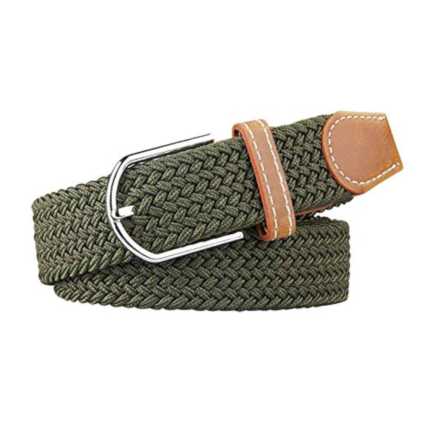 Electromax Men's Green Belts, Elastic Braided Stretch Belt With Covered Leather Buckle, For Jeans, Trouser Belts (, L/Xl)
