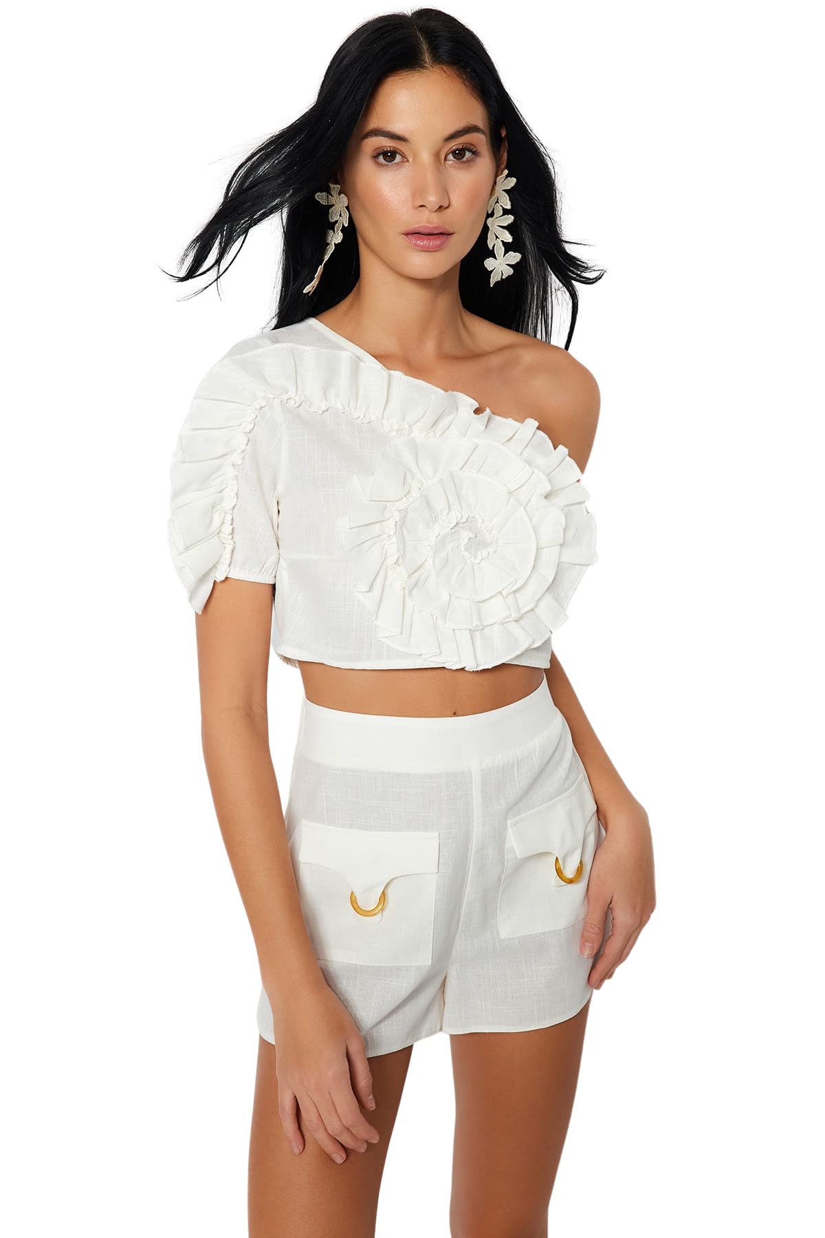 Trendyol Women's Ecru Slim Fit Basic Asymmetrical Collar Woven Blouse Shirt, 10 Uk