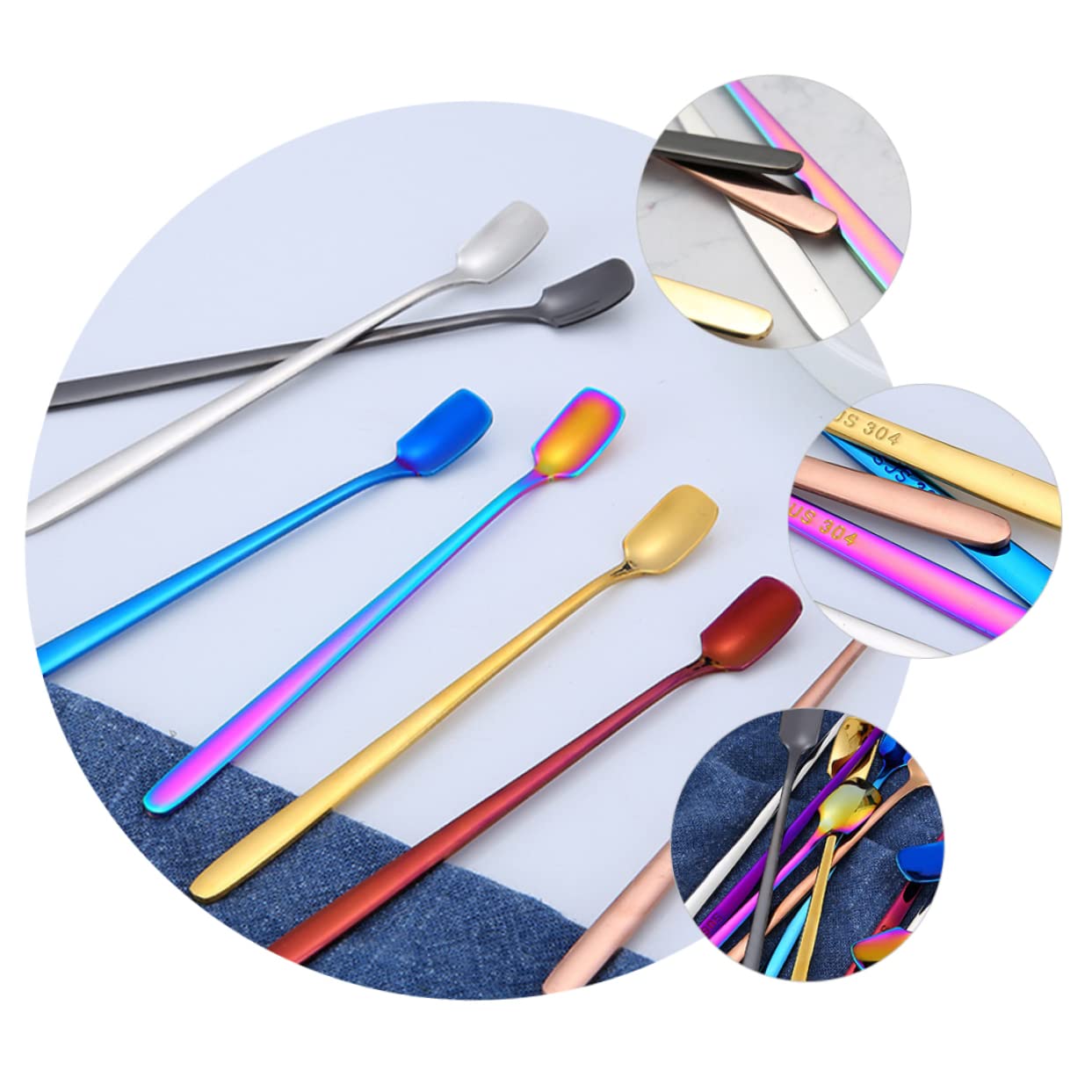 STOBAZA Mixing Spoon Stainless Stirring Spoon Set of 7 for Seasonings Desserts