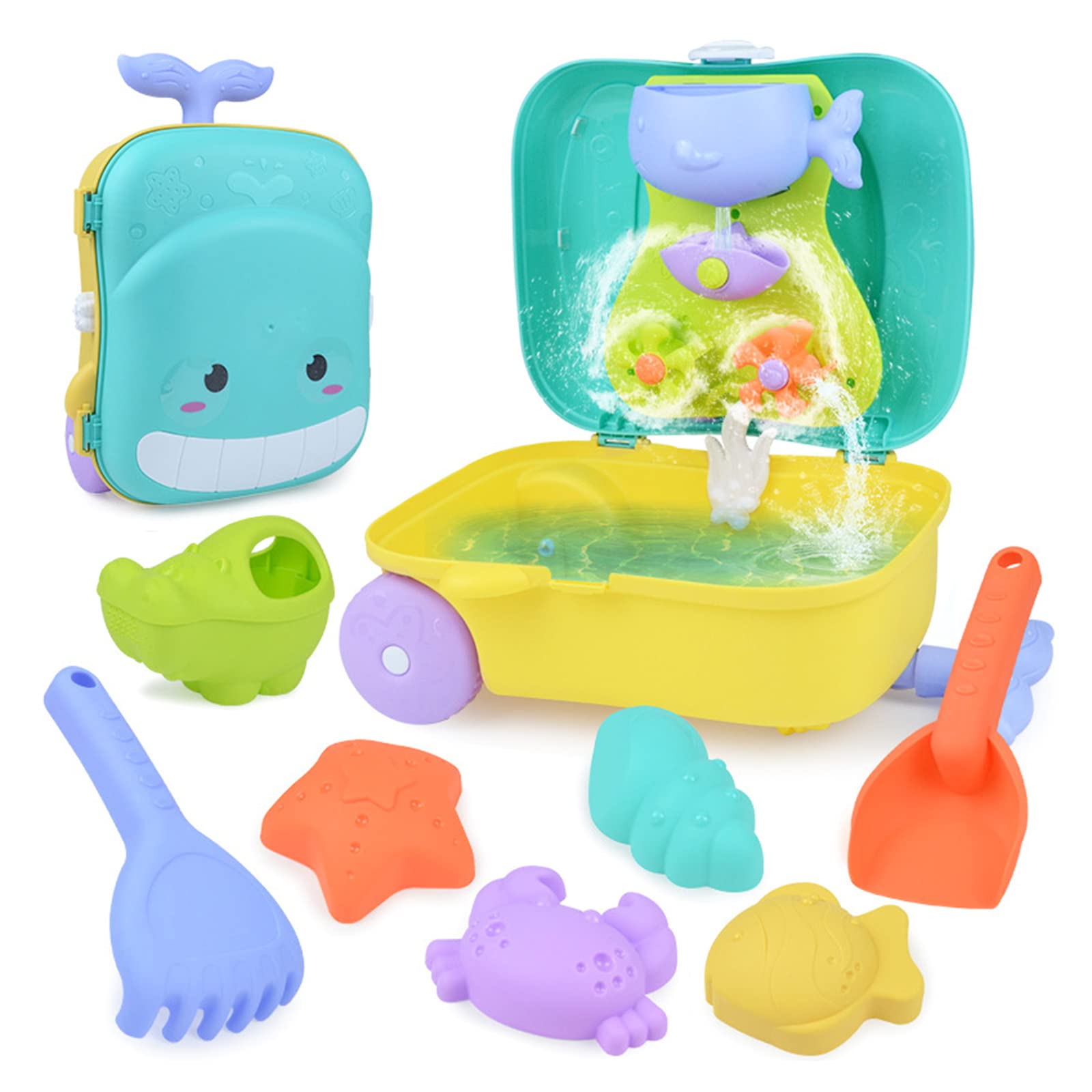 Sandspielzeug-Set für Kinder, Wasserrad, Strandformen, Strandschaufel-Werkzeug-Sets mit tragbarer Tasche für 8 Stück