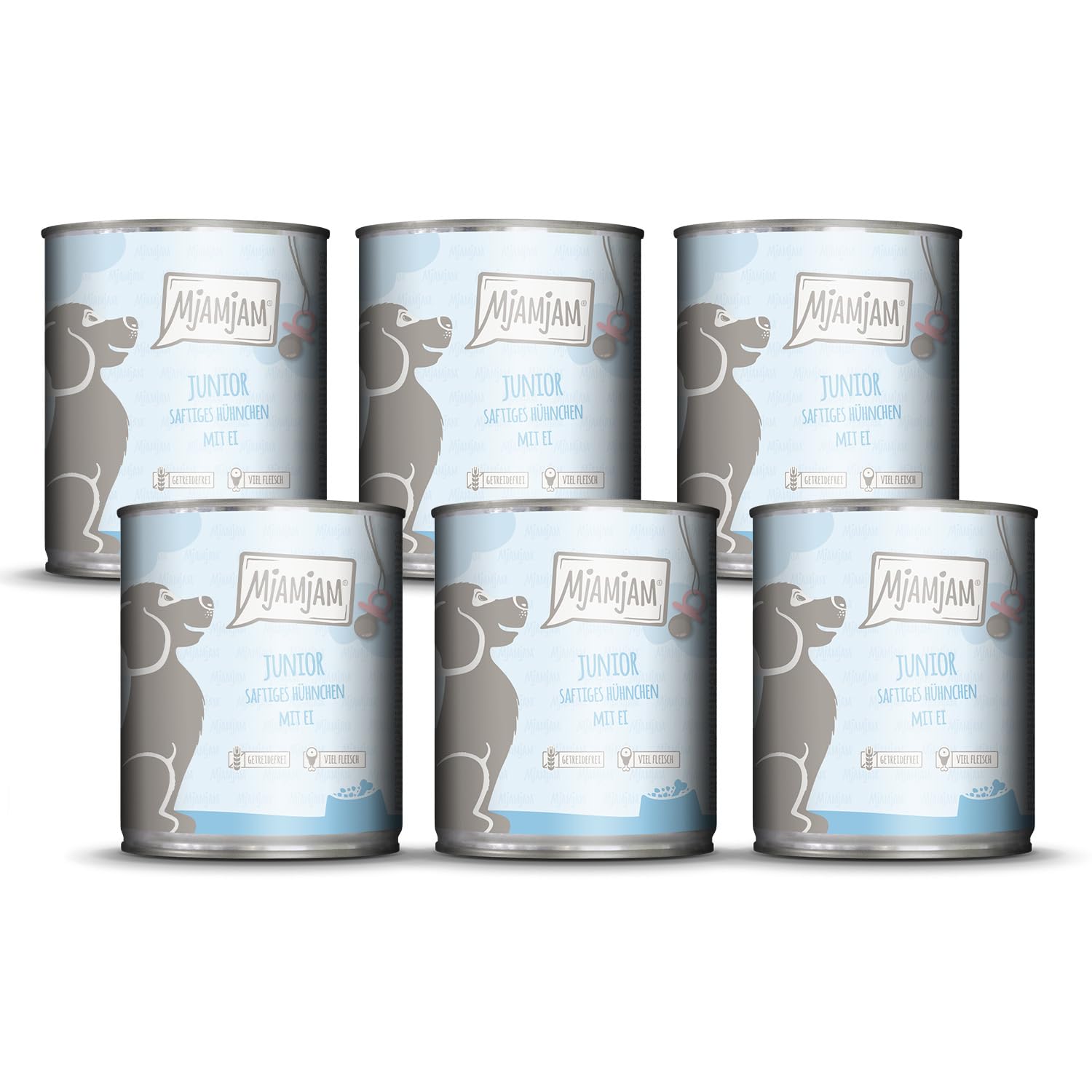 MjAMjAM - Premium Nassfutter für Hunde - Junior saftiges Hühnchen mit Ei, 6er Pack (6 x 800 g), naturbelassen mit extra viel Fleisch