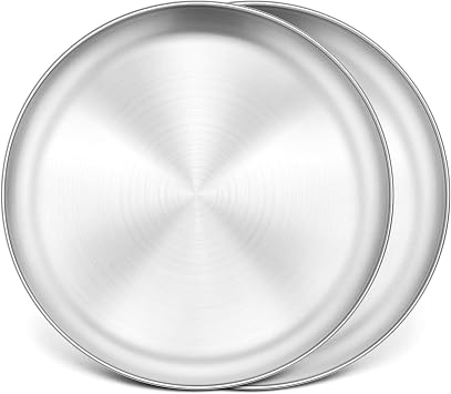 P&P CHEF Pizza Pan Set of 2, 13.5 Inch Stainless Steel Pizza Tray, Silver | 2 Pieces Round Pizzas Plate for Pie Cookie Cake, Good For Baking Cooking Roasting, Non Toxic & Heavy Duty, Dishwasher Safe