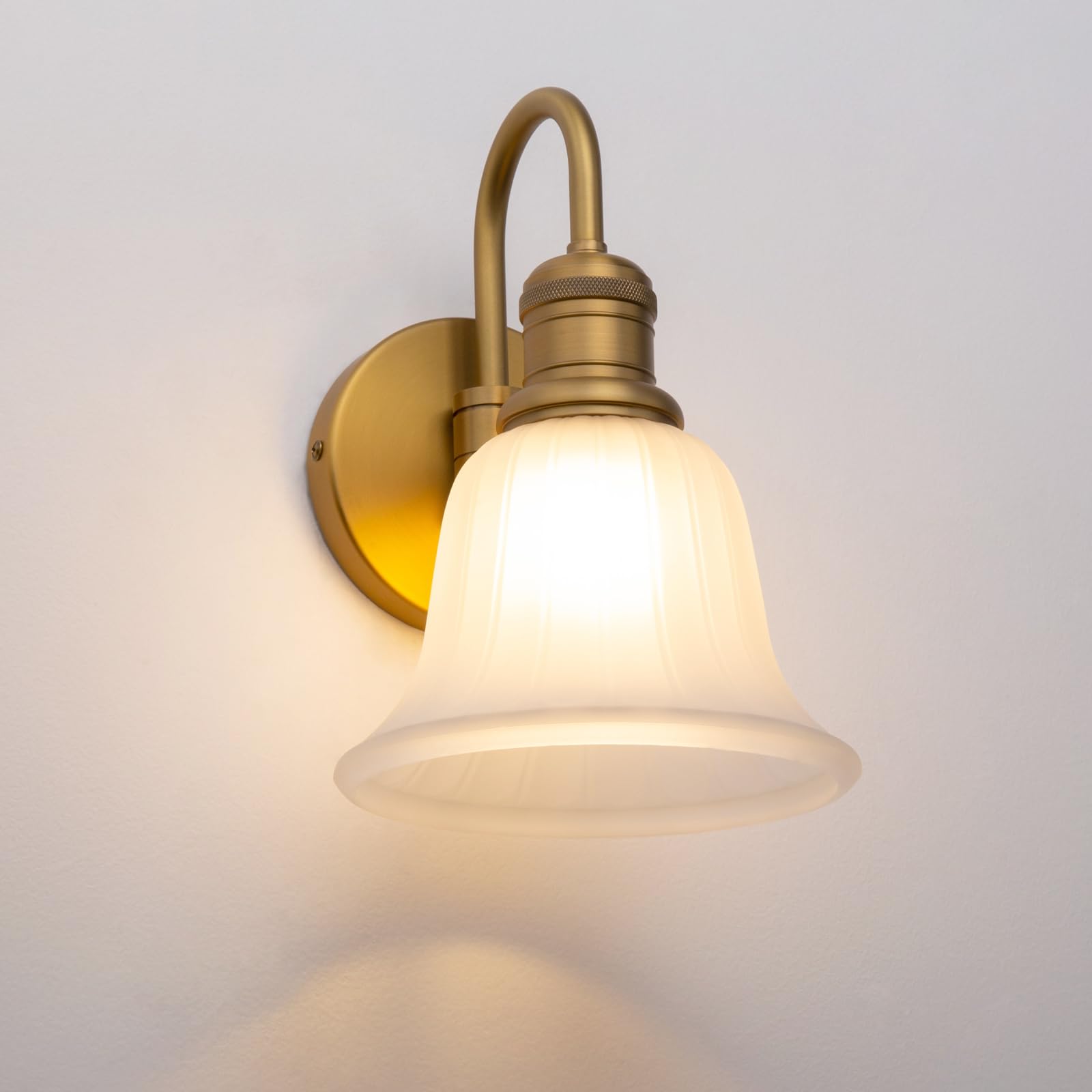 JIMUBEAM 1-Light Vintage Gooseneck Wall Mounted Lamp with Bell Frosted White Glass Shade, Industrial Indoor Bathroom Vanity Wall Sconce Light Fixture for Bedroom Living Room Over Kitchen Sink