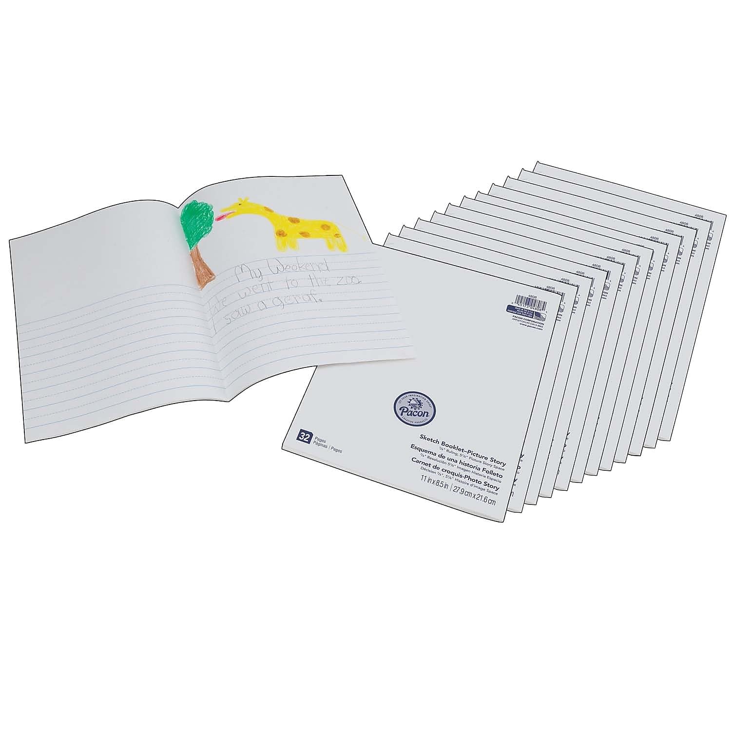 Prang Beginner Sketch Booklet, Picture Story, 11" x 8-1/2", 16 Sheets / 32 Pages, Pack of 12