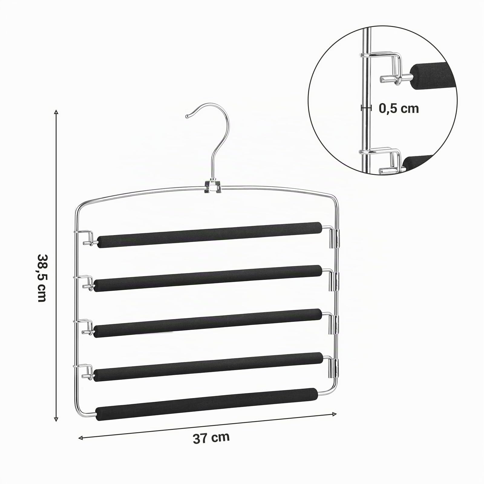 SONGMICS Perchas para Pantalones,Juego de 3, Metal,Multi-Barras,Ahorran Espacio,Estable con Acolchado Antideslizante, Barras de Columpio,para 5 Vaqueros Cada Una,Traje, Bufandas, Corbatas CRI041BK