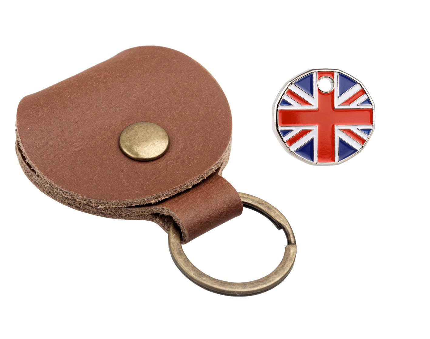 Harts Genuine Tan Leather Pound Pouch with a Trolley Token of your selection Fob Keyring Pound Pouch Keychain Key Ring Holder (Union Jack)