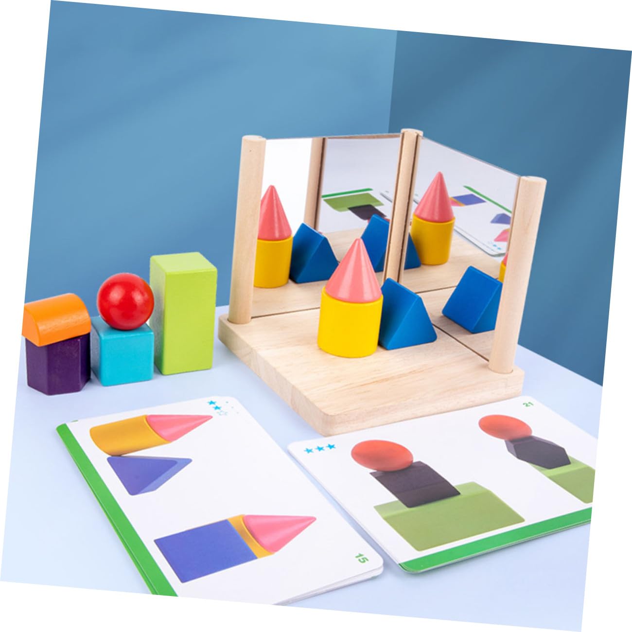 Giocattolo Educativo Blocchi Specchio in Legno e Vetro per Ragazzo Ragazza, Stimola Pensiero Spaziale Geometrico e Creatività, Regalo per Compleanno o Festa