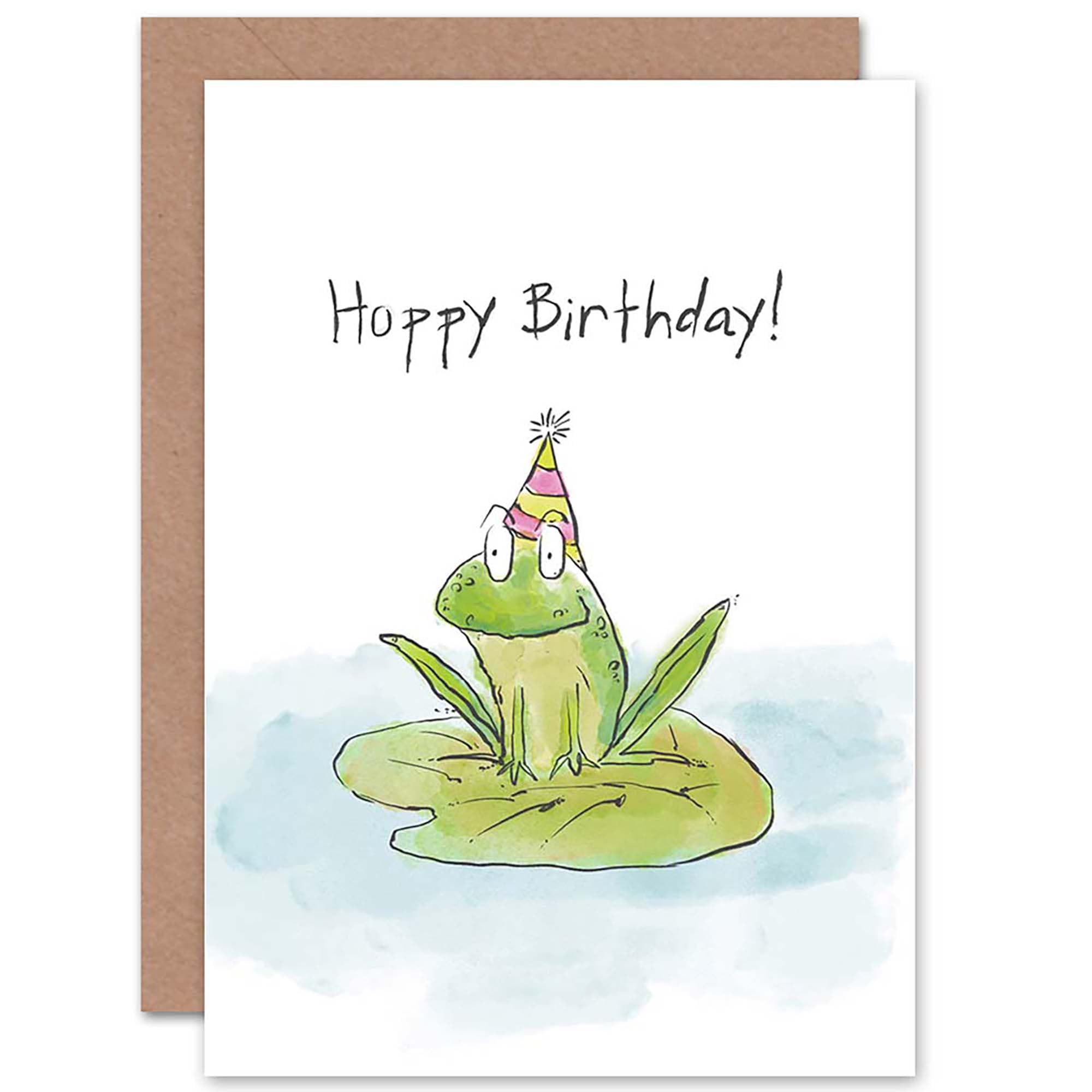 Wee Blue Coo Birthday Happy Hoppy Frog Pun Gift Sealed Greeting Card Plus Envelope Blank inside
