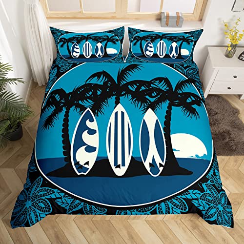 Homemissing Palmier Parure de Lit 220x240cm Surf Parure Housse de Couette Surfboard Boho Fleurs...