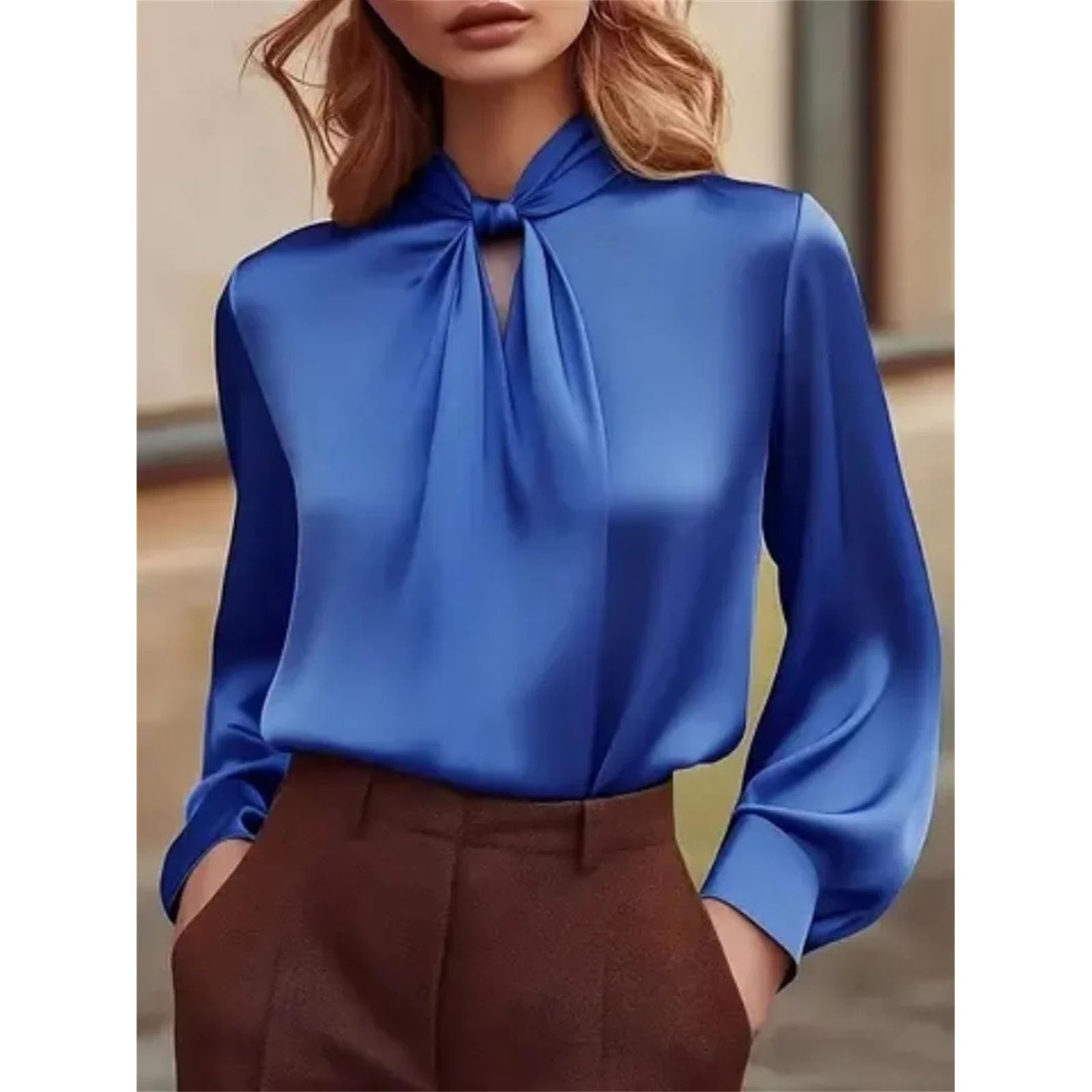 Camisa de manga larga plisada hueca para mujer, diseño elegante, versátil y elegante, para uso diario y de oficina