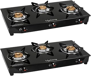 Lifelong LLGS18 Glass Top 3 Burner Gas Stove, Manual Ignition, LPG Compatible, Black (ISI Certified, Door Step Service, 1 Year Warranty) (Pack of 2)