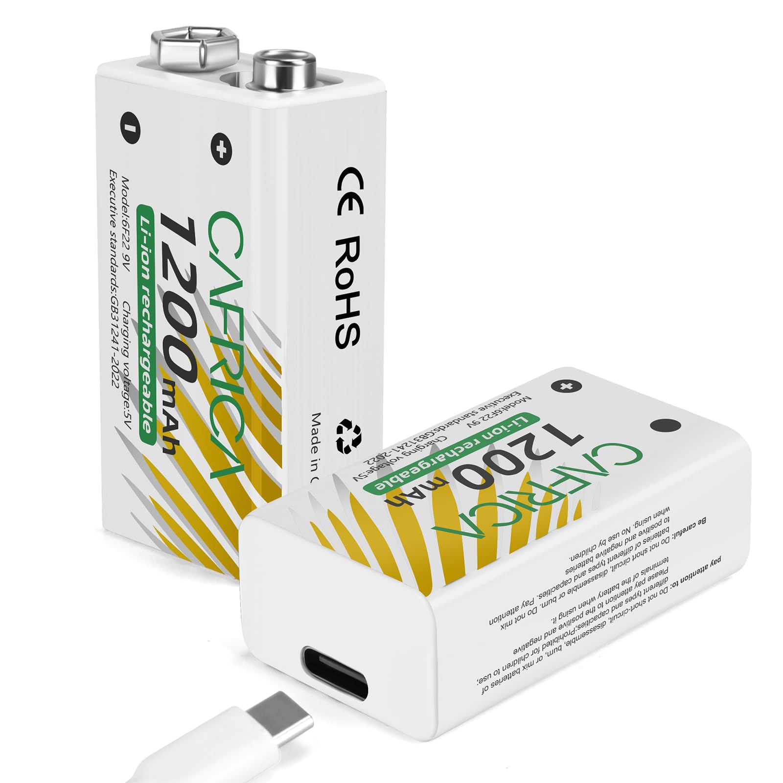 TEMIBATT 9 Volt Lithium Battery, 2 Pack Rechargeable 9V Batteries for Smoke Detector,Wireless Microphones, multimeters