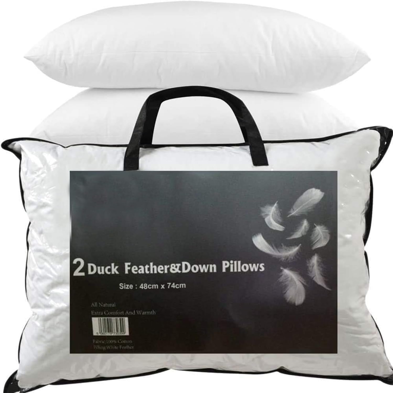 Zzzmrh Premium Duck Down & Feather Pillows - Super Comfort For Restful Sleep, Hypoallergenic, Breathable & Anti Dust Mite - Uk Standard Size (48X74cm)