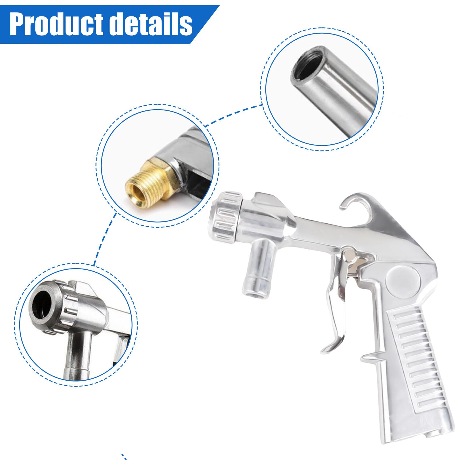 Pistolet de sablage, pistolet de sablage à air comprimé avec 4 buses en céramique, une buse en métal noir et un raccord d'air en acier inoxydable pour sableuse, tuyau d'aspiration de sable