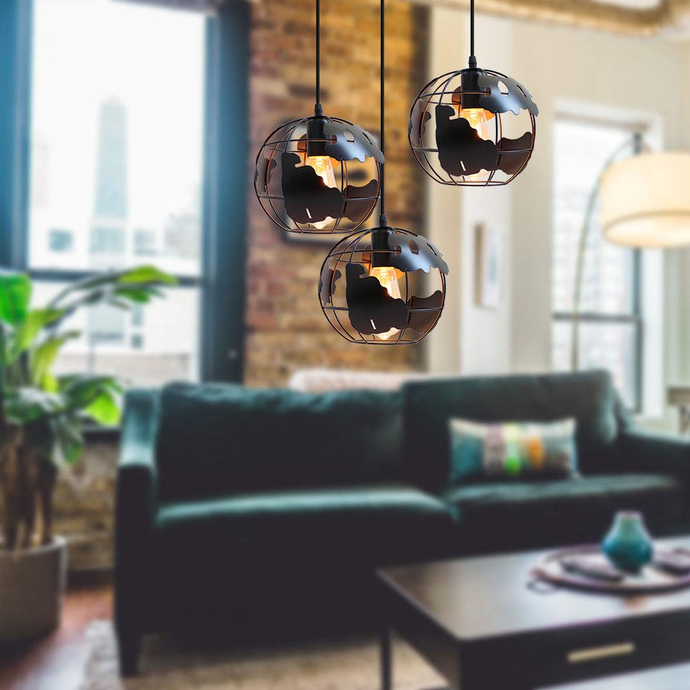 Lampadario a sospensione a globo nero in stile industriale classico in ferro battuto per luoghi commerciali - 220V-240V Nero 4