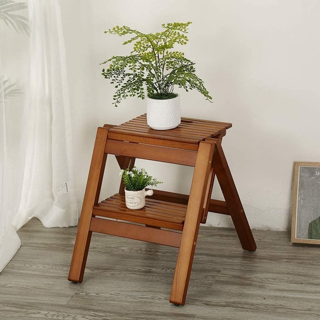OSCCAR Wooden Foldable Ladder Stool Wooden Steps Stepladder Creative Ladder Wooden Bathtub Stool 2-Layer Pedal 2-Step Staircase Step Easy to Store, Foldable Shelving (Color : Wood Color)