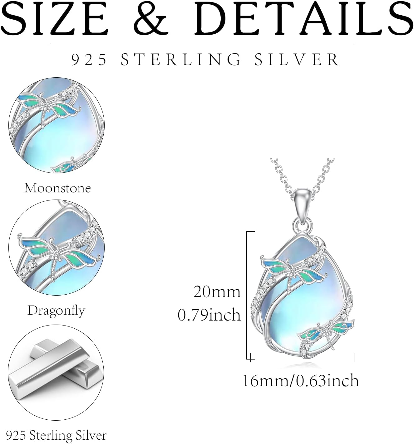 Dragonfly Necklaces for Women 925 Sterling Silver Teardrop Moonstone Pendant Necklace Dragonfly Jewelry Birthday Gifts for Women Daughter Mother - Image 4