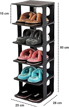 Orret Home 5 Tiers Plastic Shoe Rack, Addable and Magnifiable Organizer Organizer, Ideal for Door Front and Home Use, Long Lasting and Durable (Black)