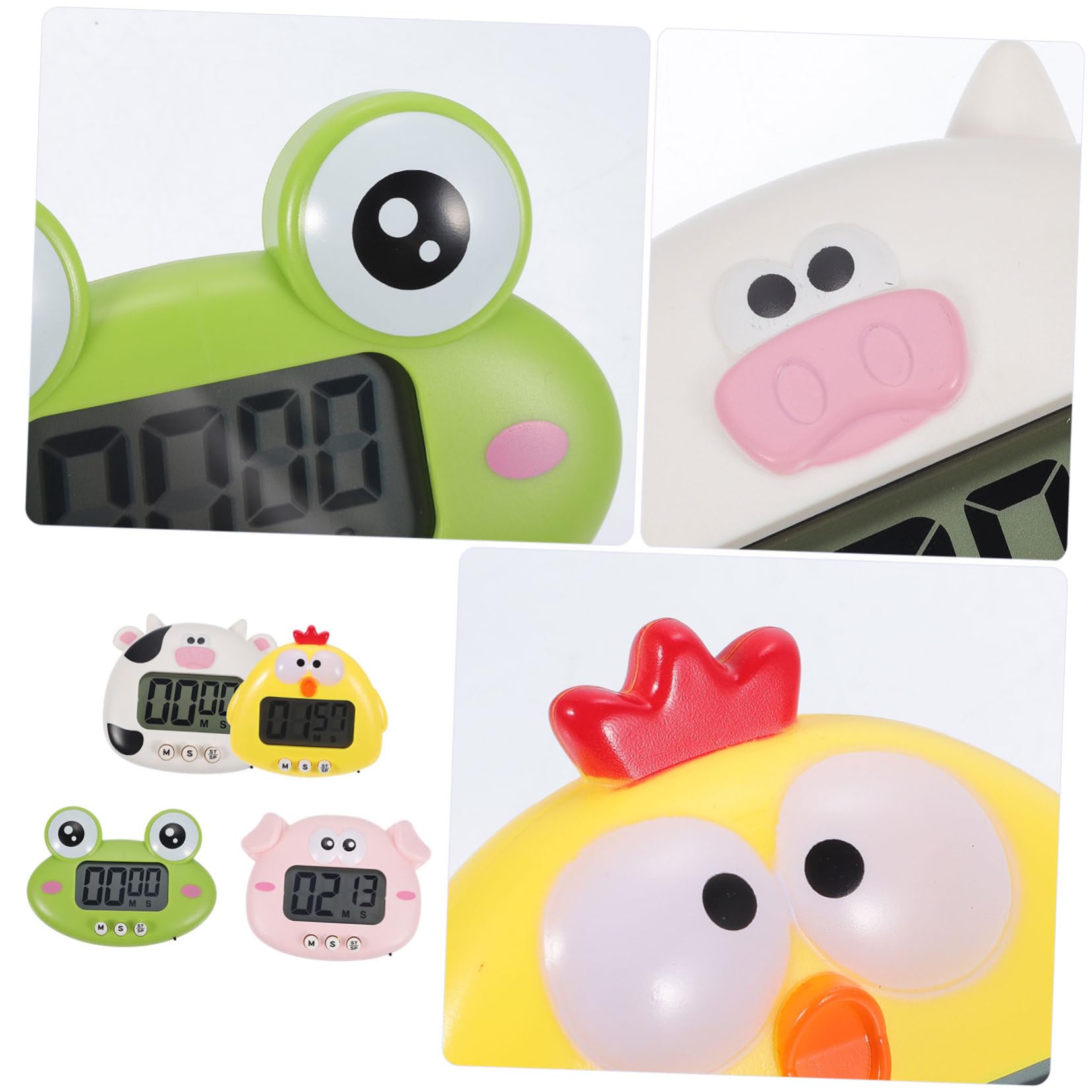 Didiseaon Timer da Cucina Domestico e Scolastico a Forma di Animali Cartone Animato, Set 4 Pezzi Colorati con Supporto, Timer Elettronico per Studio, Lavoro e Cottura