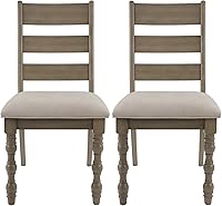 Vista 14 de Kmax Juego de 2 sillas de comedor estilo granja, silla de cocina rústica tapizada con respaldo de escalera, silla de madera natural con patas