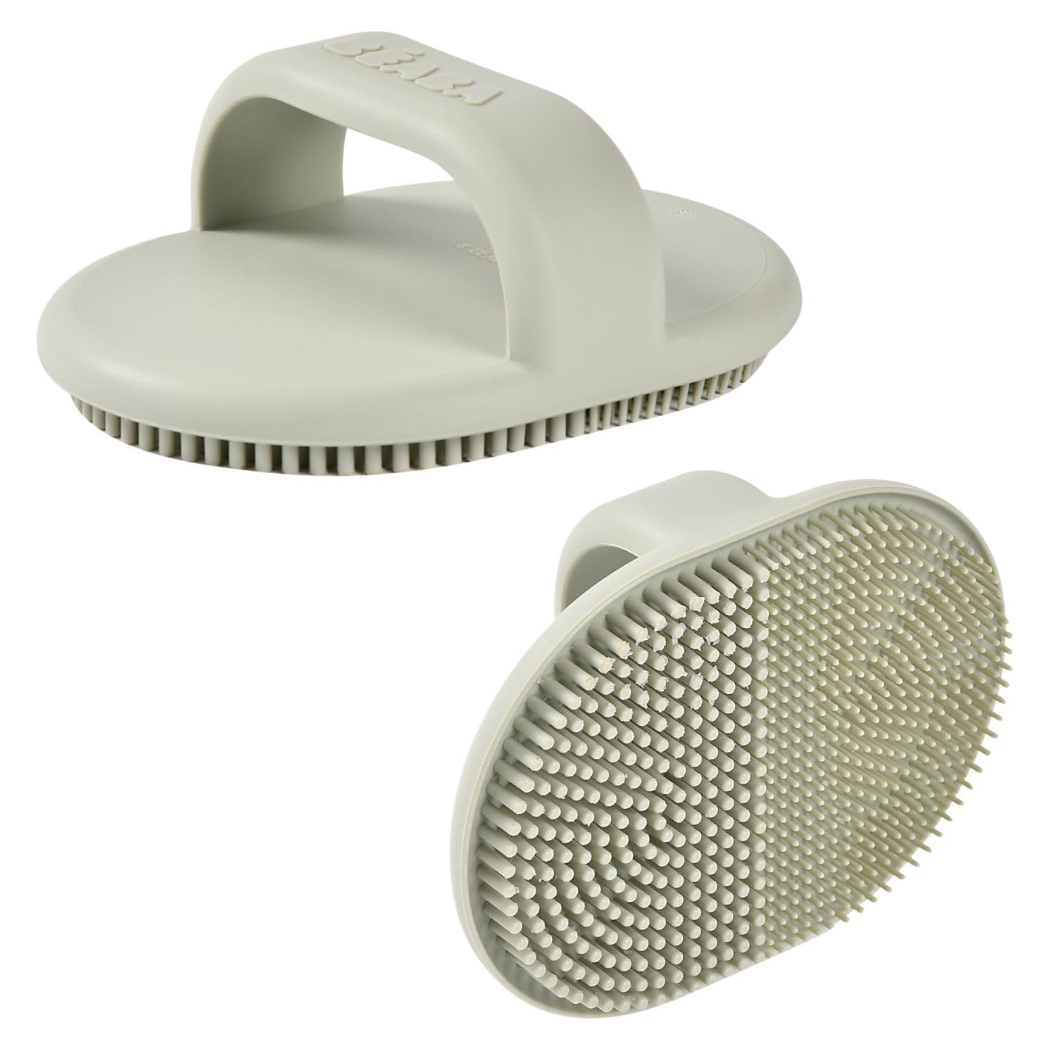 BÉABA, Brosse de Bain pour Bébé en Silicone, Toilette Bébé, 2 Côtés, Poils Fin pour Masser bébé, Poils épais pour croûtes de lait, 100% Silicone Doux, Vert de gris