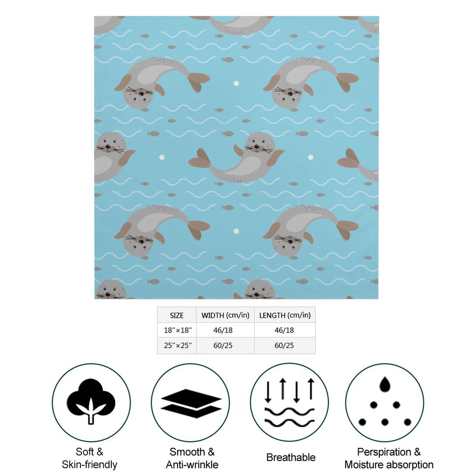 Csemeie Animal Seal Pattern Bandana Hair Scarf Headband Adjustable Neckerchief for Men Women Decor