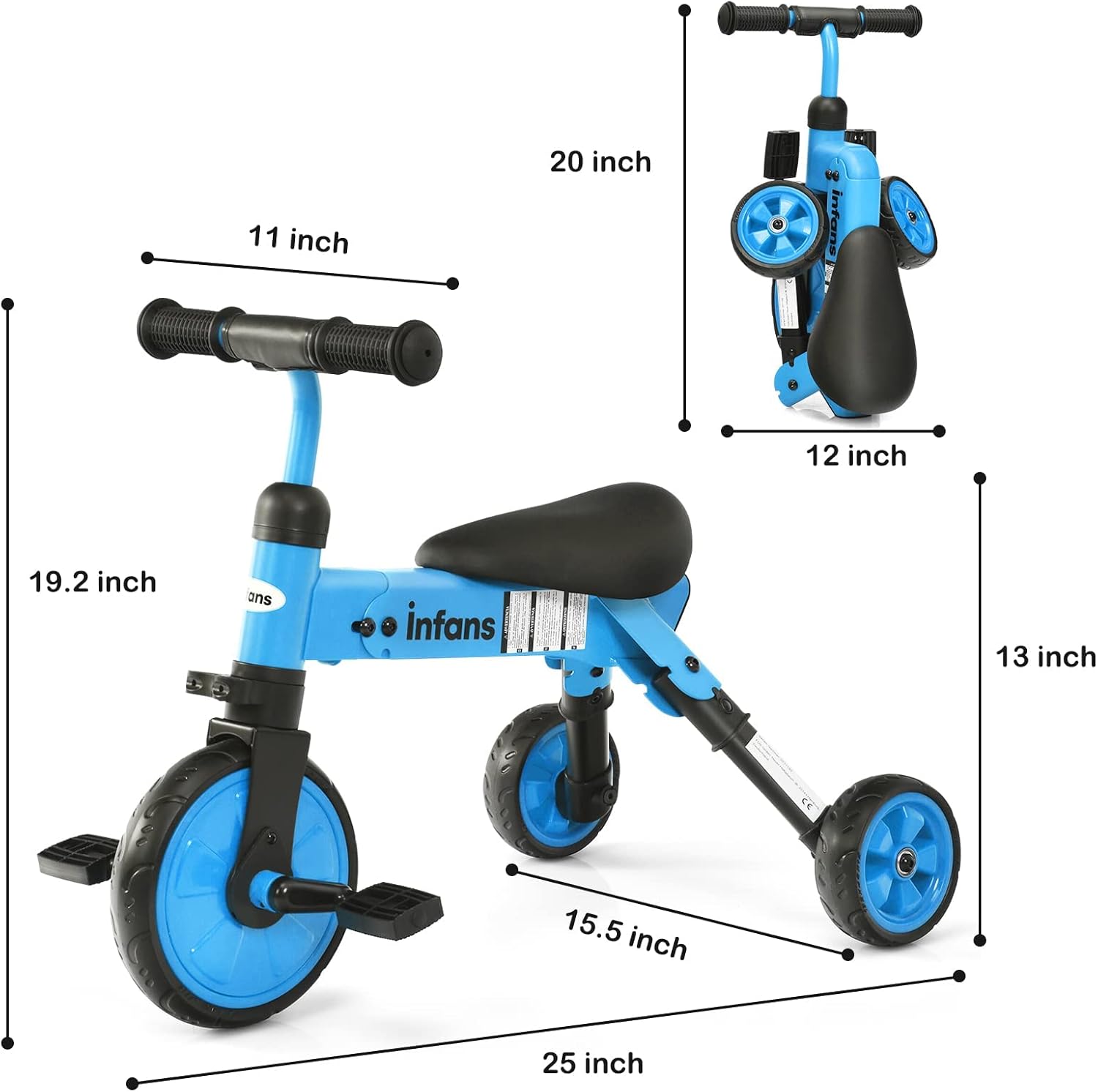 INFANS Kids Tricycles for 1-4 Years Old, 3 Wheels Kids Trike Perfect As Toddler Walking Bike Boys Girls with Detachable Pedal, Balance Training (2 in 1 Foldable, Blue) : Sports & Outdoors