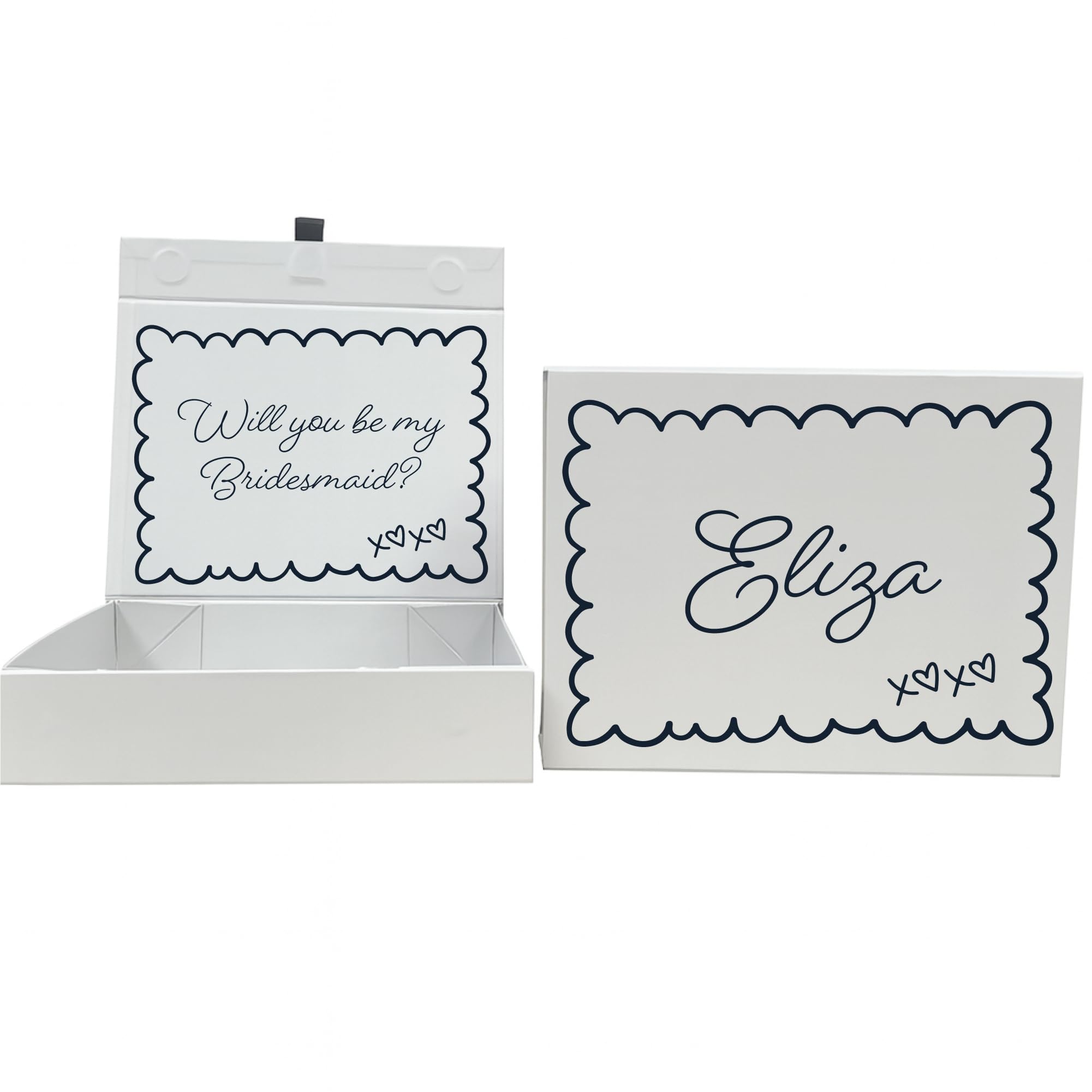 COOKIES AND KOALAS Grey Personalised Bridesmaid Box – Custom Name & Message – Scallop Gift Box – Maid of Honour – Medium 17x22x5cm