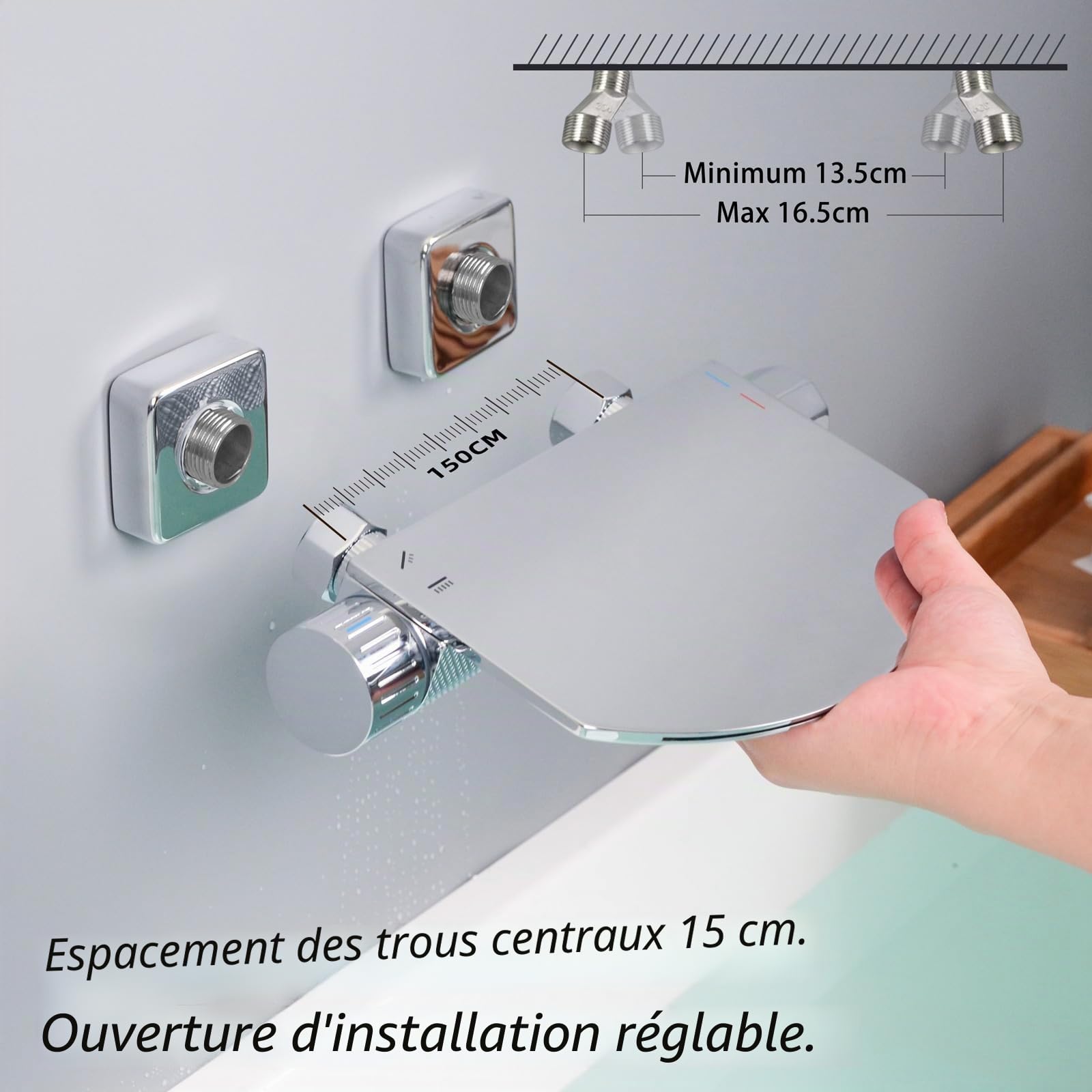 Robinet de Baignoire avec Douchette, Mitigeur Baignoire Cascade, Mitigeur Bain Douche Mural, Laiton, Chromé, 16Y1OK
