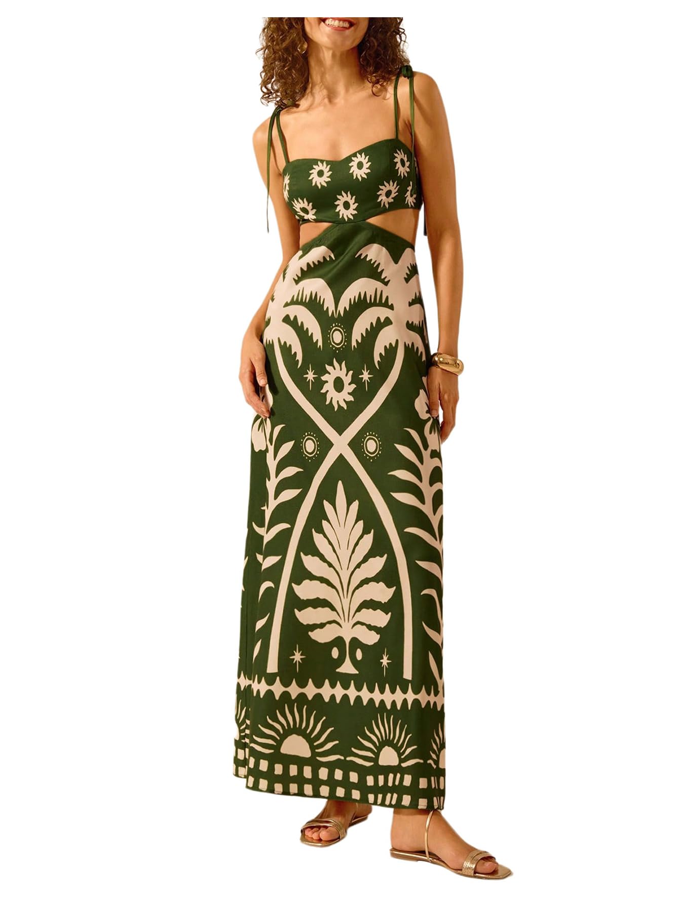 SOLY HUX Women's Summer Maxi Dress Tropical Cut Out Backless Cami Sundress