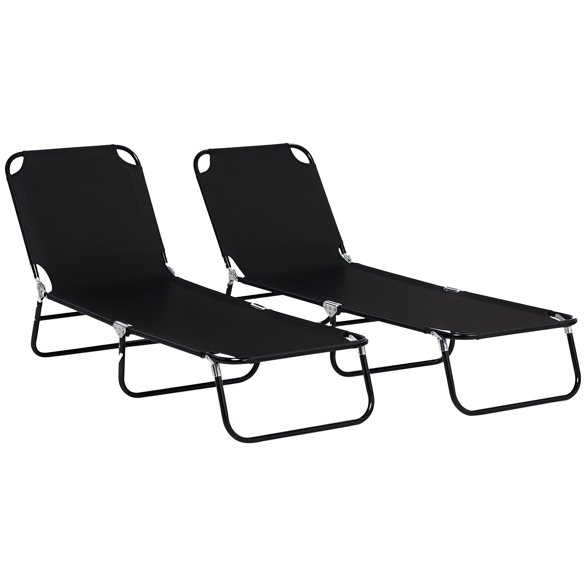 Outsunny Folding Sun Loungers Set of 2, Outdoor Day Bed with 5-Position Adjustable Backrest, Portable Recliner Garden Chairs with Breathable Mesh for Beach, Patio, Black — image 1
