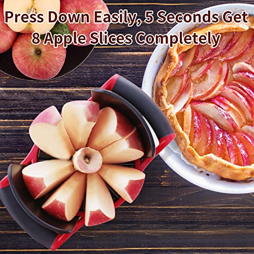 OOKUU Apple Slicer Corer, [Large Size] 8-Blade Heavy Duty Apple Cutter with Base, [Upgraded] Cut Apples All The Way Through, Stainless Steel Ultra-Sharp Blade, Fruit & Vegetable Divider, Wedger, Red - Thumbnail 6